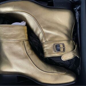 Saint Laurent Gold Ankle Boots with Buckle